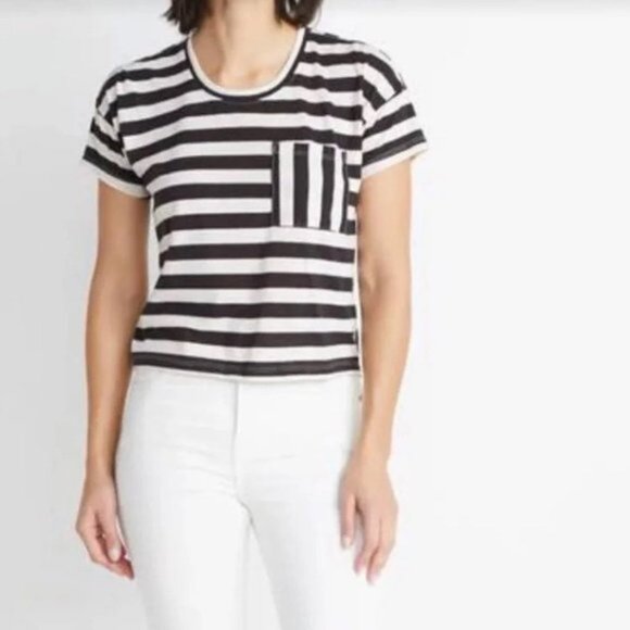 Like New Marine Layer Drop Shoulder Stripes Tee in Black/White Stripes Sz L - Picture 3 of 4